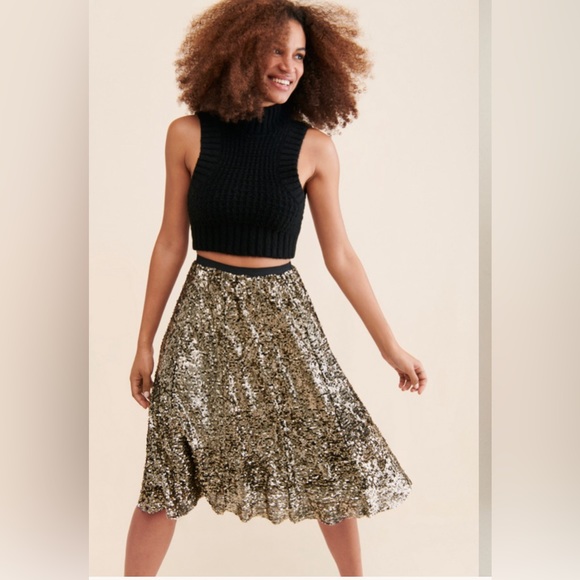 Maeve for Anthropologie Orleans gold sequinned midi skirt, XS - Picture 3 of 6
